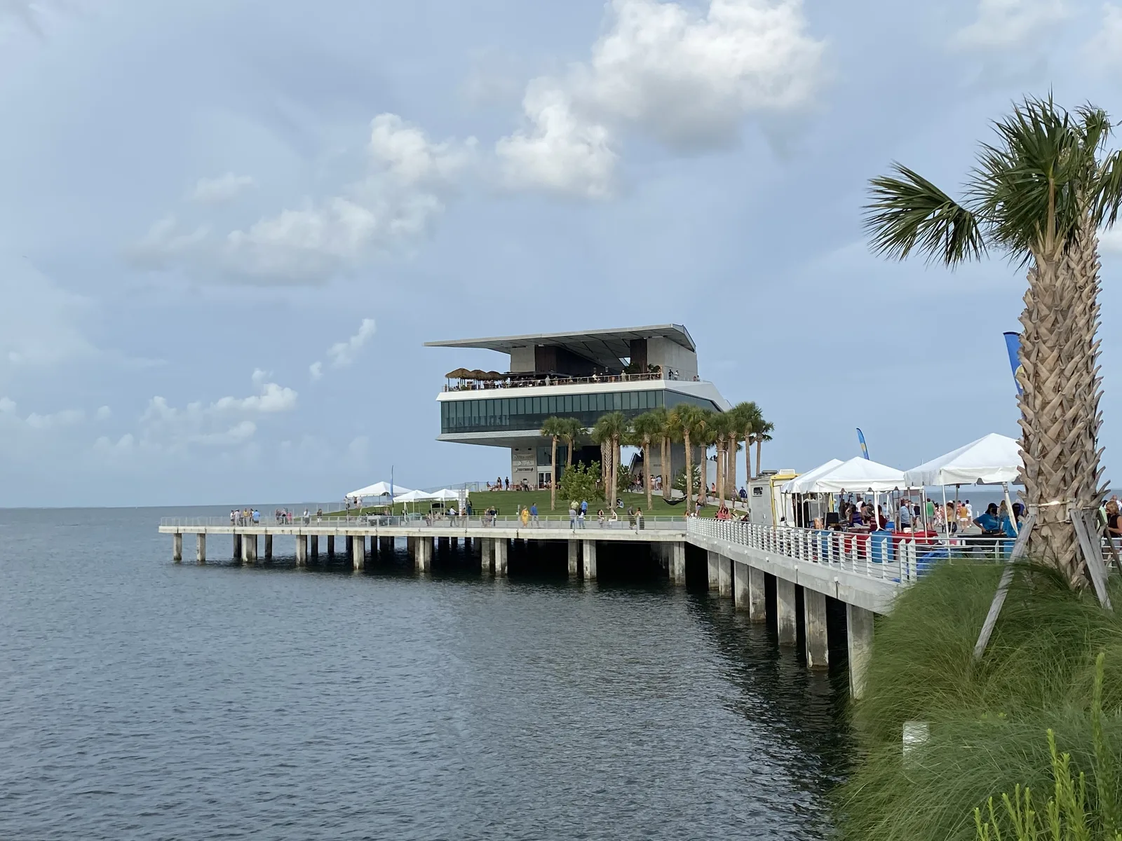 Pier Point, the building at the end of the St. Pete Pier where Teak serves weekend brunch on the fourth floor, seen across Tampa Bay.