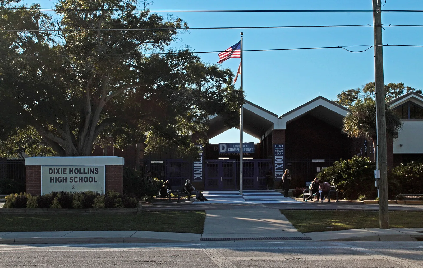 The front of Dixie Hollins High School, whose team plays St. Petersburg's public schools.