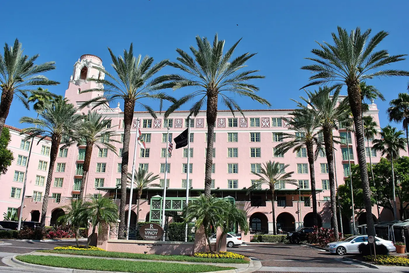 The pink Vinoy Park Hotel on Fifth Avenue NE, on the National Register of Historic Places since 1978.