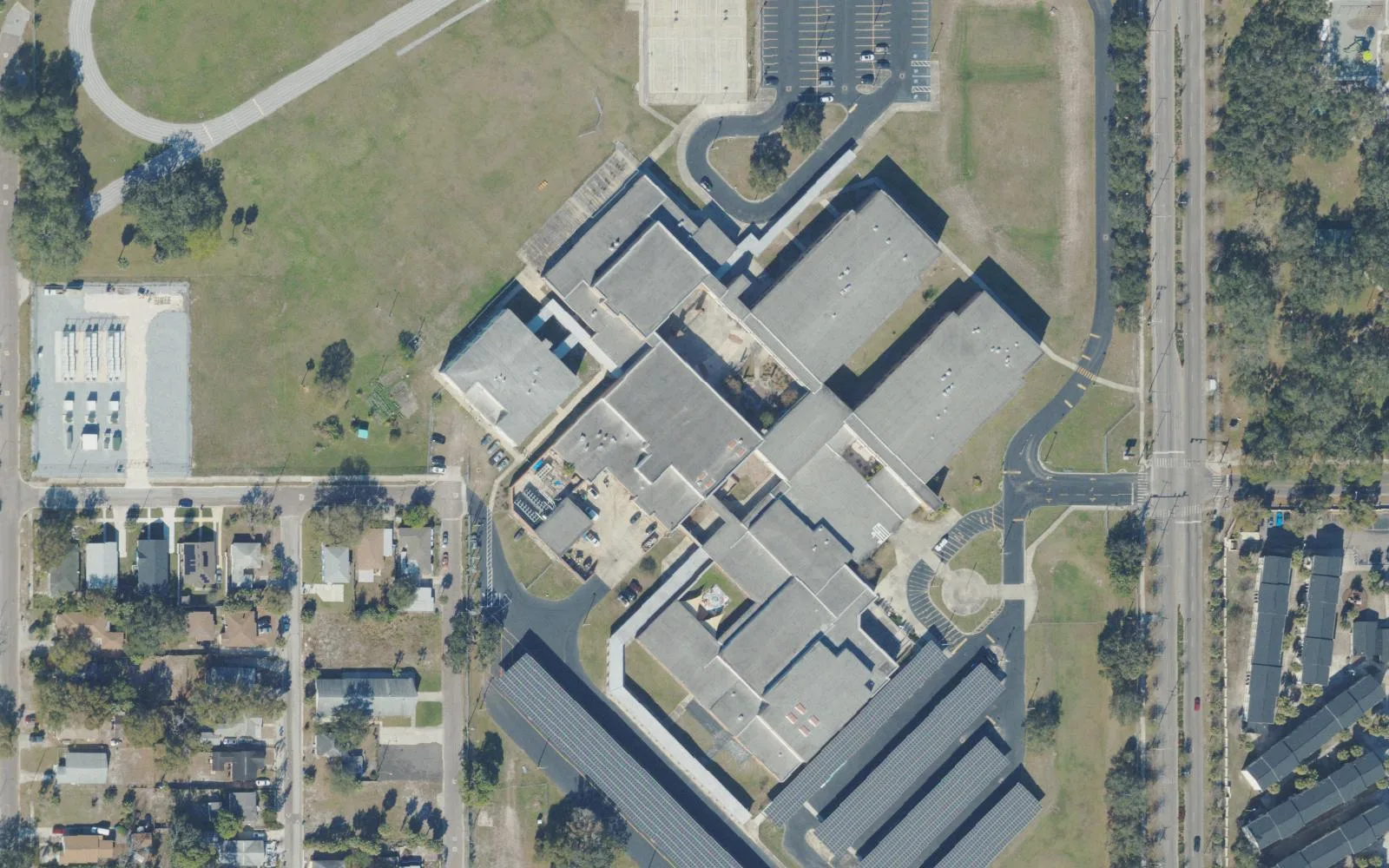 John Hopkins Middle School's campus on 16th Street South in St. Petersburg seen from the air.