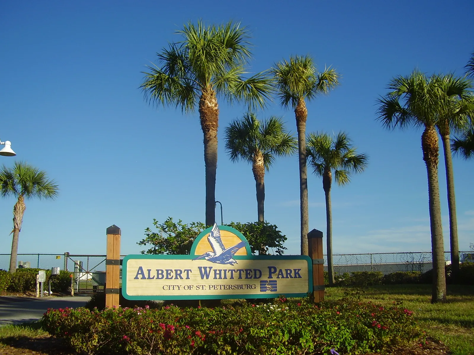 The Albert Whitted Park sign on the downtown St. Petersburg waterfront, home of the Run Fest athlete village.